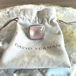 David Yurman 925 Sterling Silver 20cm  Rose Quartz Albion Diamond Ring Size 5